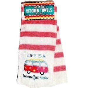 Life is a Beautiful Ride Flower Power Beach Van Pink Bus Surfboard 2-Pc Kitchen